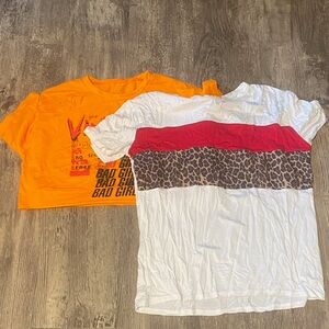 Orange Graphic Tee and White Leopard Print Kids Shirt